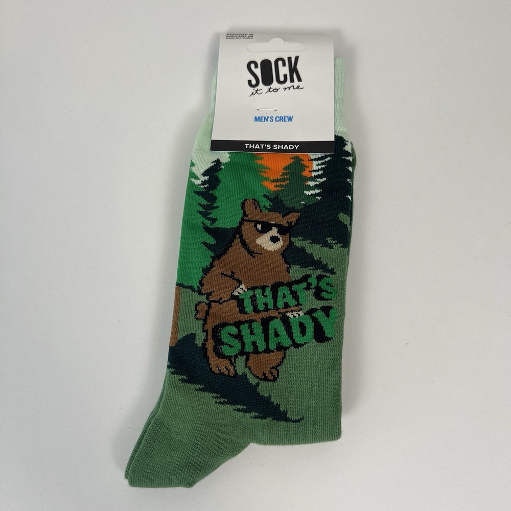 Sock It To‎ Me Men's Crew Socks That's Shady Bear Green Novelty